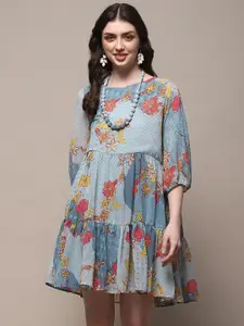 Biba Floral Printed Puff Sleeve A-Line Dress