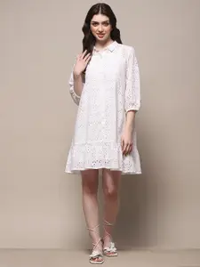 Biba Self Design Cotton Shirt Dress