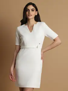 Allen Solly Woman V-Neck Short Sleeves Belted Sheath Dress