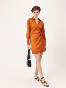 DressBerry Shirt Collar Satin Wrap Dress