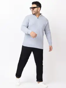 KVETOO Striped Acrylic Turtle Neck Pullover with Zip Detail Detail Plus Size Sweater