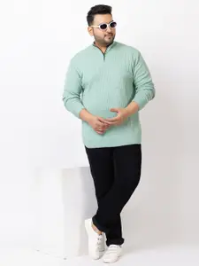 KVETOO Plus Size Striped Turtle Neck Half Zipper Acrylic Pullover Sweater