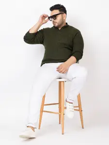 KVETOO Striped Acrylic Turtle Neck Pullover Plus Size Sweater