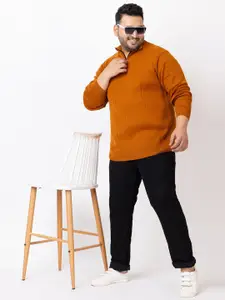 KVETOO Striped Acrylic Turtle Neck Pullover with Zip Detail Plus Size Sweater