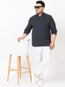 KVETOO Plus Size Turtle Neck Striped Pullover Sweater