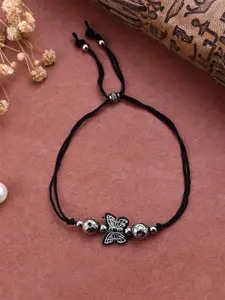 Silvermerc Designs Oxidised Silver-Plated Butterflies Beaded Threaded Anklet