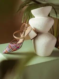 Saint G Textured Pointed Toe Leather Block Heels