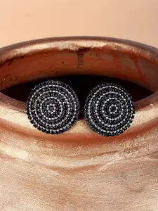 DressBerry Black Silver Plated Rhinestone Circular Stud Earrings
