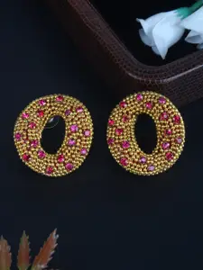 DressBerry Pink Gold-Plated Rhinestone Studded Contemporary Studs Earrings