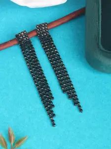 DressBerry Black Brass-Plated Rhinestone Studded Brass Tasselled Drop Earrings