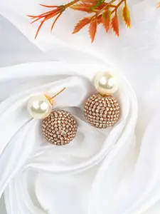 DressBerry Rose Gold-Plated Rhinestone Studded Brass Contemporary Studs Earrings