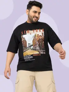 CHKOKKO Graphic Printed Round Neck Oversized Cotton T-shirt