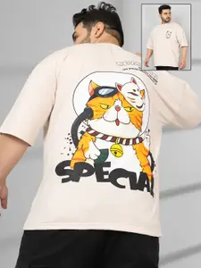 CHKOKKO Graphic Printed Cotton Round Neck Oversized T-shirt