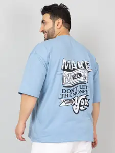 CHKOKKO Plus Size Typography Printed Drop-Shoulder Sleeves Oversized T-shirt
