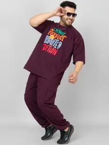 CHKOKKO Men Plus Size Printed T-Shirt With Jogger Oversized Co-ords Set