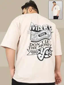 CHKOKKO Plus Size Typography Printed Drop-Shoulder Sleeves Oversized T-shirt