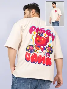 CHKOKKO Plus Size Typography Printed Drop-Shoulder Sleeves Oversized T-shirt