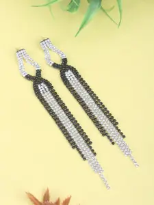 DressBerry White Stone Studded Silver-Plated Contemporary Drop Earrings