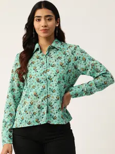 Slenor Floral Printed Shirt Collar Long Sleeves Shirt Style Top