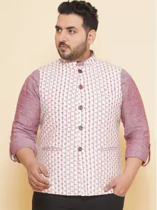 John Pride Plus Size Printed Cotton Linen Nehru Jacket