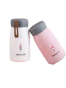 WELOUR Pink & White 2 Pieces Printed Glass Water Bottle 500 ml