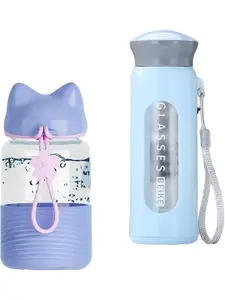 WELOUR Purple & Blue 2 Pieces Glass Water Bottle 400 ml Each