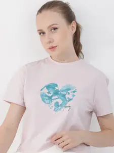 RAREISM Printed Round Neck Drop-Shoulder Sleeves Crop Regular Fit T-shirt