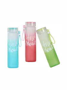 WELOUR Green & Blue 2 Pieces Typography Printed Glass Water Bottles 500ml Each