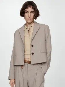 MANGO Single-Breasted Notched Lapel Striped Crop Blazer