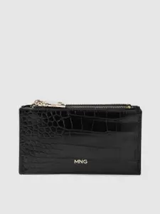 MANGO Women Croc Textured Zip Around Wallet