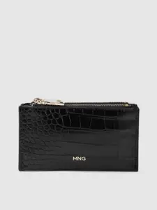 MANGO Women Croc Textured Zip Around Wallet