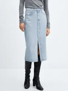 MANGO Pure Cotton Denim Midi Skirt