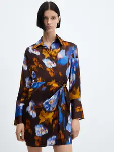 MANGO Print Puff Sleeve Mini Dress