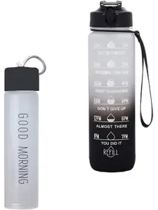 WELOUR Black & White 2 Pieces Typography Printed Glass Water Bottles 500 ml Each