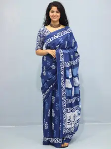 KIAARON Ethnic Motifs Pure Cotton Block Print Saree