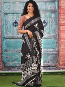 KIAARON Ethnic Motifs Pure Cotton Block Print Saree