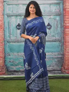 KIAARON Ethnic Motifs Pure Cotton Block Print Saree