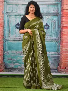 KIAARON Ethnic Motifs Pure Cotton Block Print Saree
