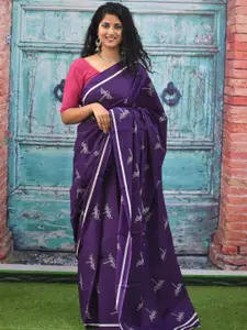 KIAARON Ethnic Motifs Pure Cotton Block Print Saree