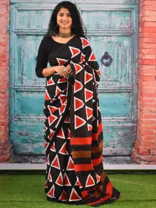 KIAARON Geometric Printed Pure Cotton Block Print Saree