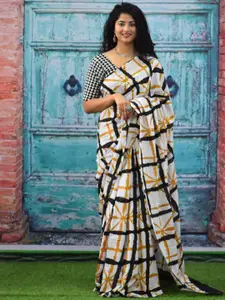 KIAARON Pure Cotton Geometric Block Print Saree