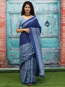 KIAARON Ethnic Motifs Block Print Pure Cotton Saree