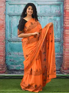 KIAARON Ethnic Motifs Block Print Pure Cotton Saree