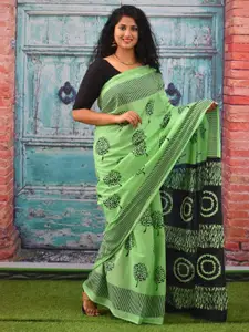 KIAARON Ethnic Motifs Block Print Pure Cotton Saree
