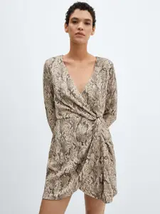 MANGO Animal Print Mini Wrap Dress