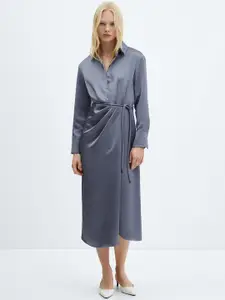 MANGO Satin Finish Shirt Midi Dress