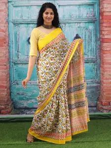 KIAARON Ethnic Motifs Pure Cotton Block Print Saree
