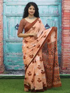 KIAARON Ethnic Motifs Pure Cotton Block Print Saree