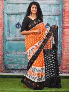 KIAARON Ethnic Motifs Pure Cotton Block Print Saree