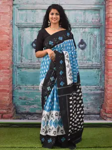 KIAARON Ajrak Block Pure Cotton Block Print Saree